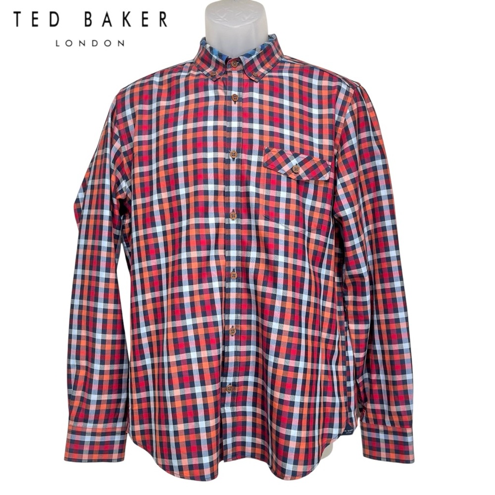 Ted‎ Baker Men 4 Large Multicolor Plaid Long Sleeve Button Down Shirt W/ Pocket